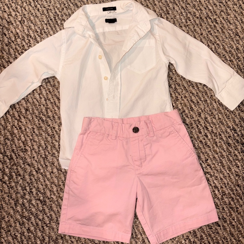 Polo by Ralph Lauren White Button-Up Shirt with Pink Shorts - Kids Matching Set